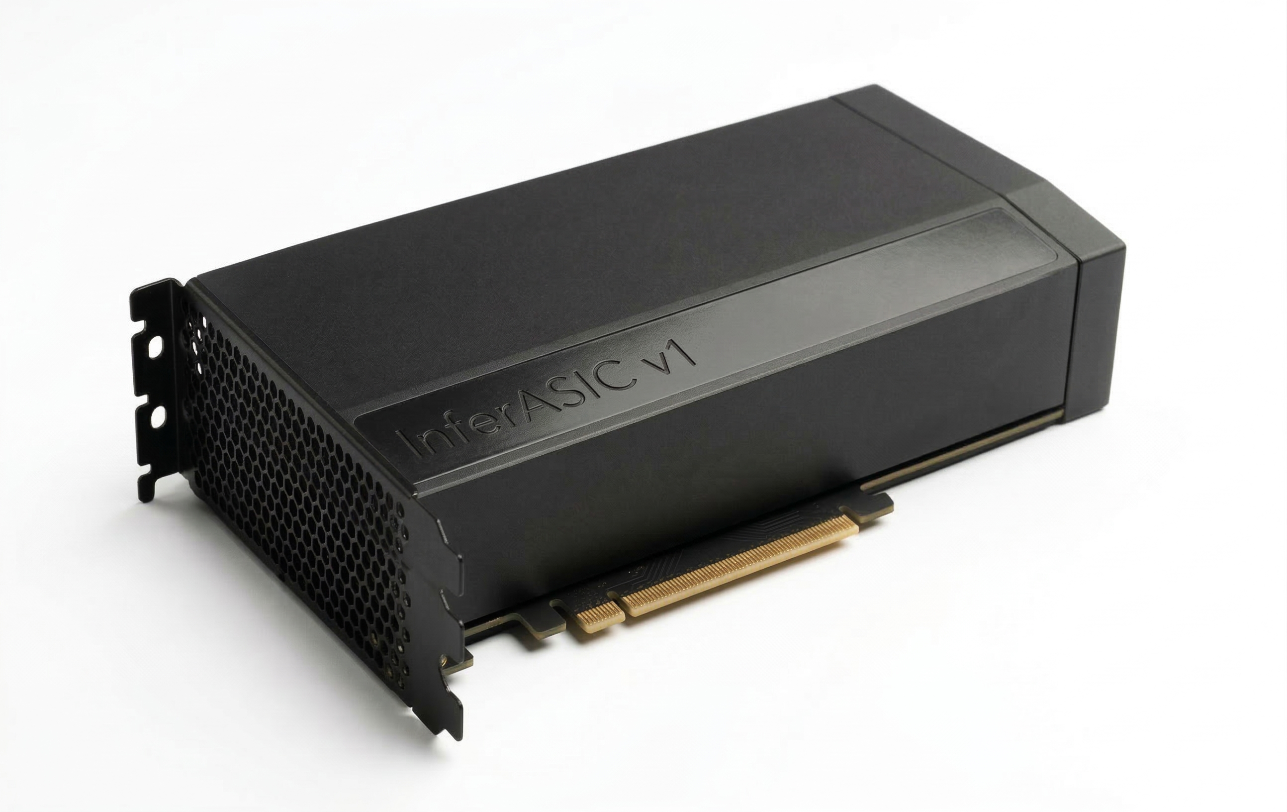 Conceptual render of an InferASIC PCIe accelerator card